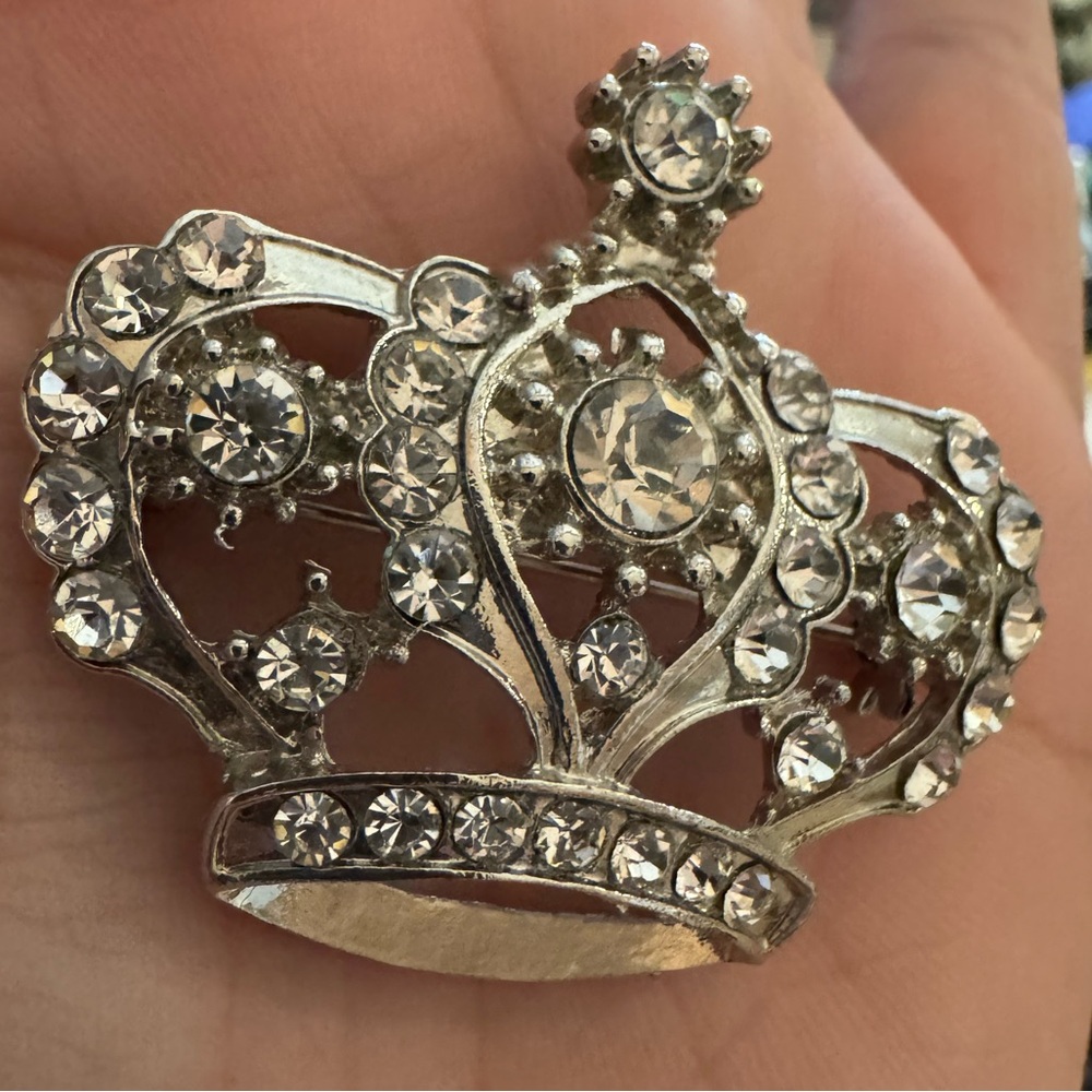 Coronation Style Rhinestone Crown Brooch